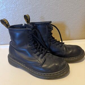 Dr. Martens Black Leather Lace-Up Boots with Yellow Heel Loop